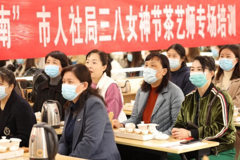 濮阳市人社局三八女神节茶艺师专场培训在吴越学校举行